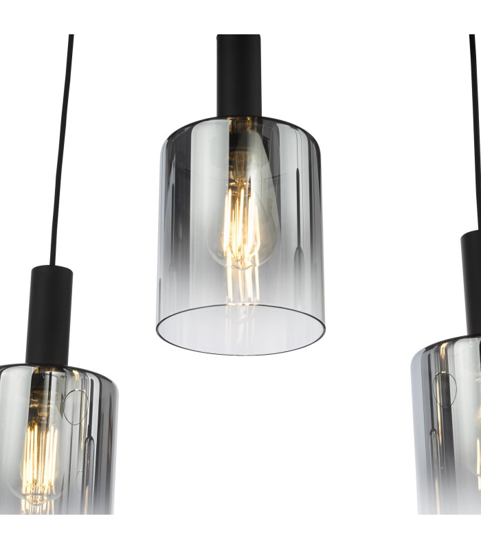Savannah 6 Light Bar Ceiling Pendant Matt Black and Smoked Glass-9