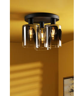 Savannah 3 Light Flush Matt Black and Smoked Glass-2