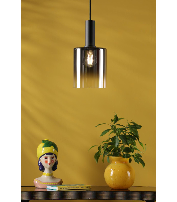 Savannah Ceiling Pendant Matt Black and Smoked Glass-2