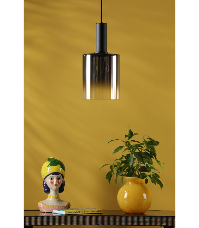 Savannah Ceiling Pendant Matt Black and Smoked Glass-3