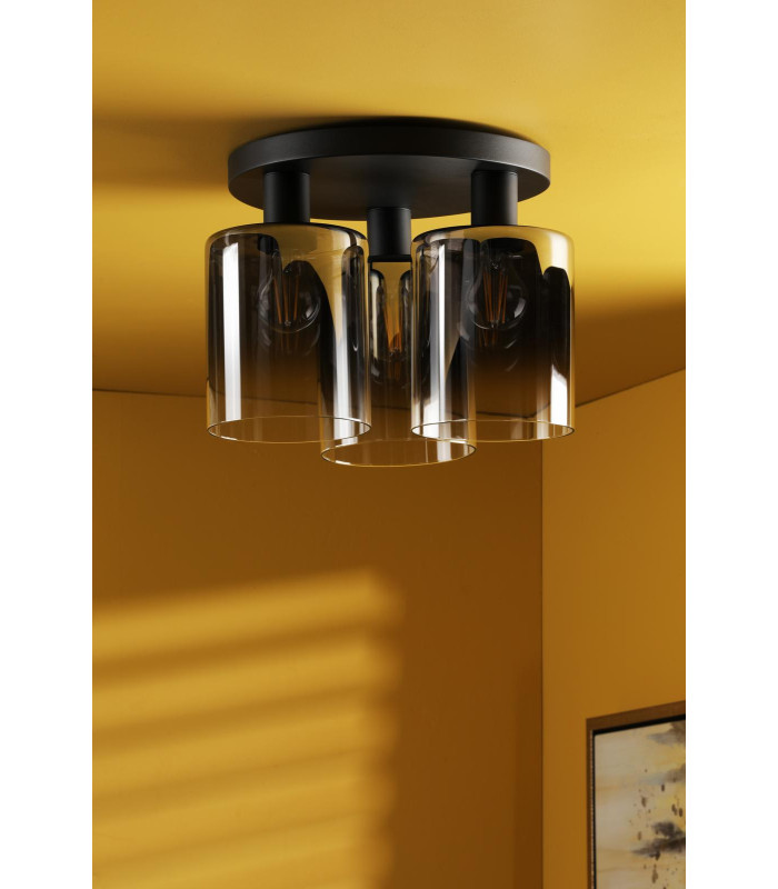 Savannah 3 Light Flush Matt Black and Smoked Glass-3