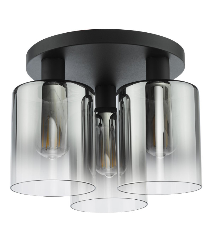 Savannah 3 Light Flush Matt Black and Smoked Glass-5