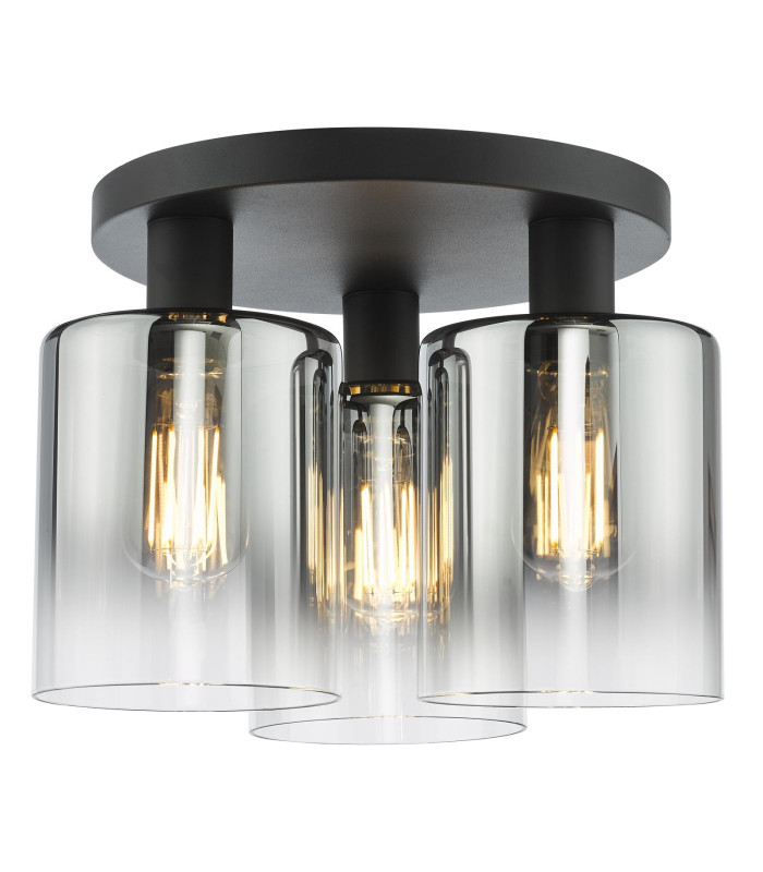 Savannah 3 Light Flush Matt Black and Smoked Glass-6