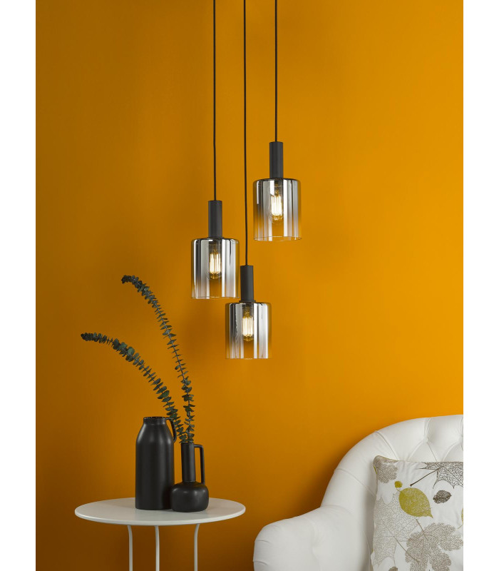 Savannah 3 Light Cluster Ceiling Pendant Matt Black and Smoked Glass-2