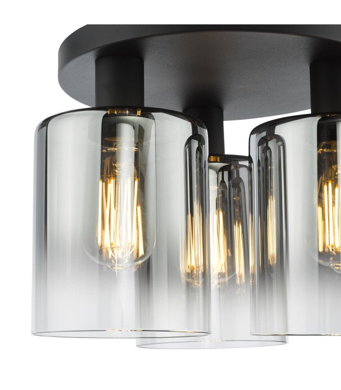 Savannah 3 Light Flush Matt Black and Smoked Glass-8