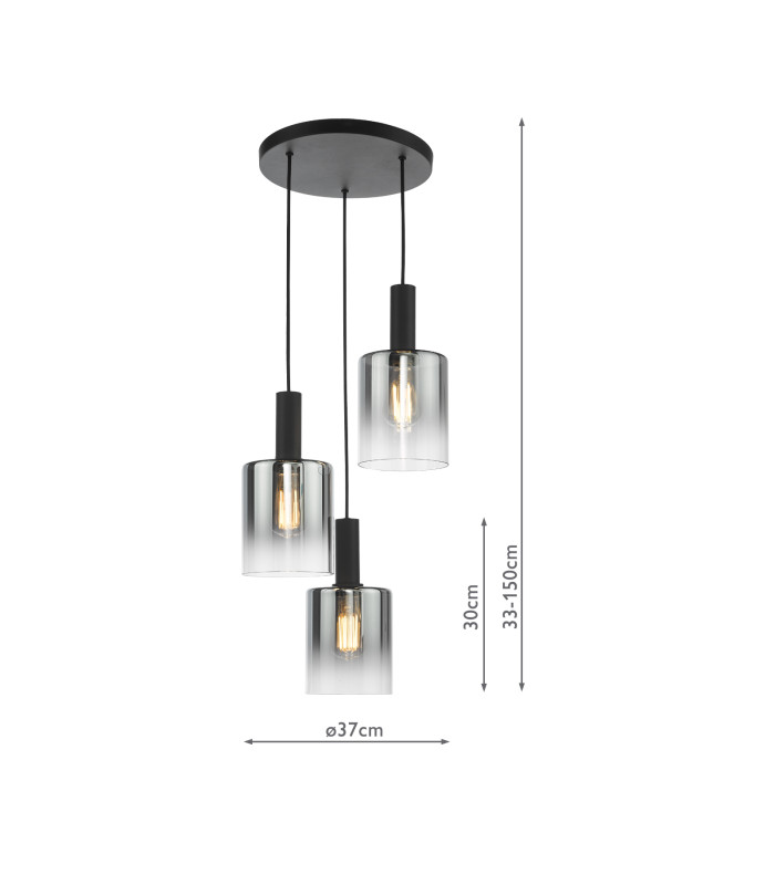 Savannah 3 Light Cluster Ceiling Pendant Matt Black and Smoked Glass-4