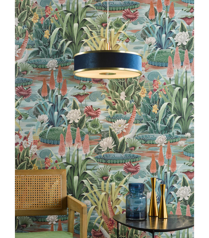 Alvaro 3 Light Ceiling Pendant Brushed Brass and Blue With Shade-2