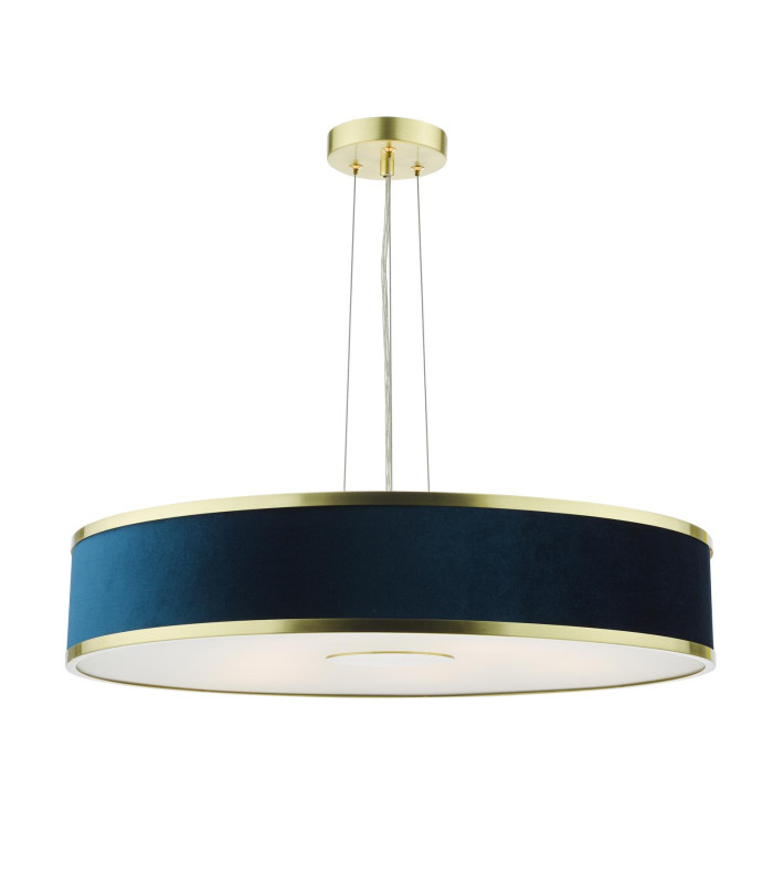 Alvaro 6 Light Ceiling Pendant Brushed Brass and Blue With Shade-1