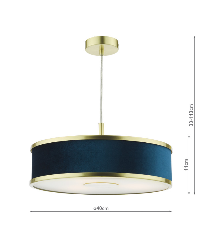 Alvaro 3 Light Ceiling Pendant Brushed Brass and Blue With Shade-4