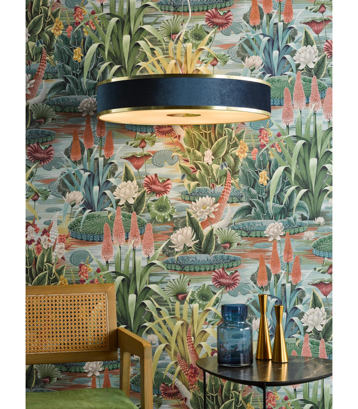 Alvaro 6 Light Ceiling Pendant Brushed Brass and Blue With Shade-2