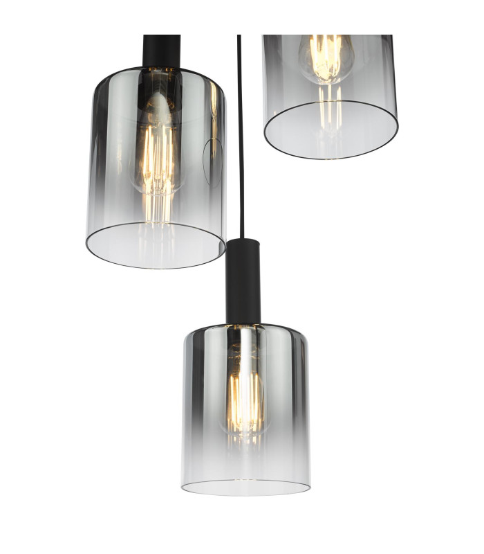 Savannah 3 Light Cluster Ceiling Pendant Matt Black and Smoked Glass-7
