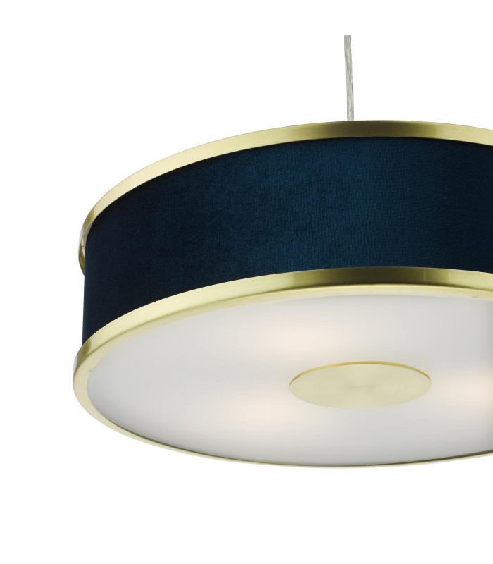 Alvaro 3 Light Ceiling Pendant Brushed Brass and Blue With Shade-6