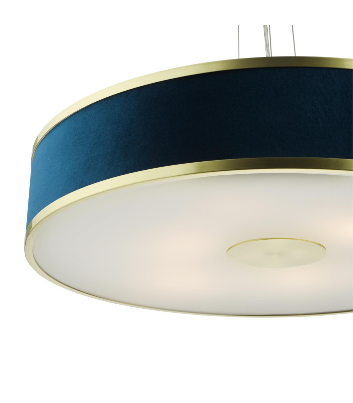 Alvaro 6 Light Ceiling Pendant Brushed Brass and Blue With Shade-7