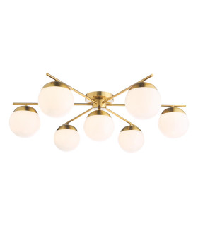 Bombazine 7 Light Semi-Flush Natural Brass and Opal Glass-1