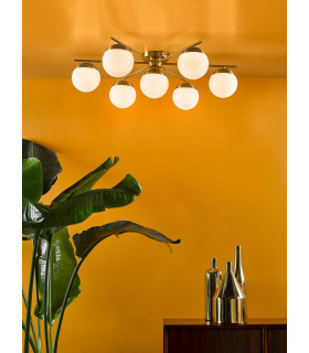 Bombazine 7 Light Semi-Flush Natural Brass and Opal Glass-2
