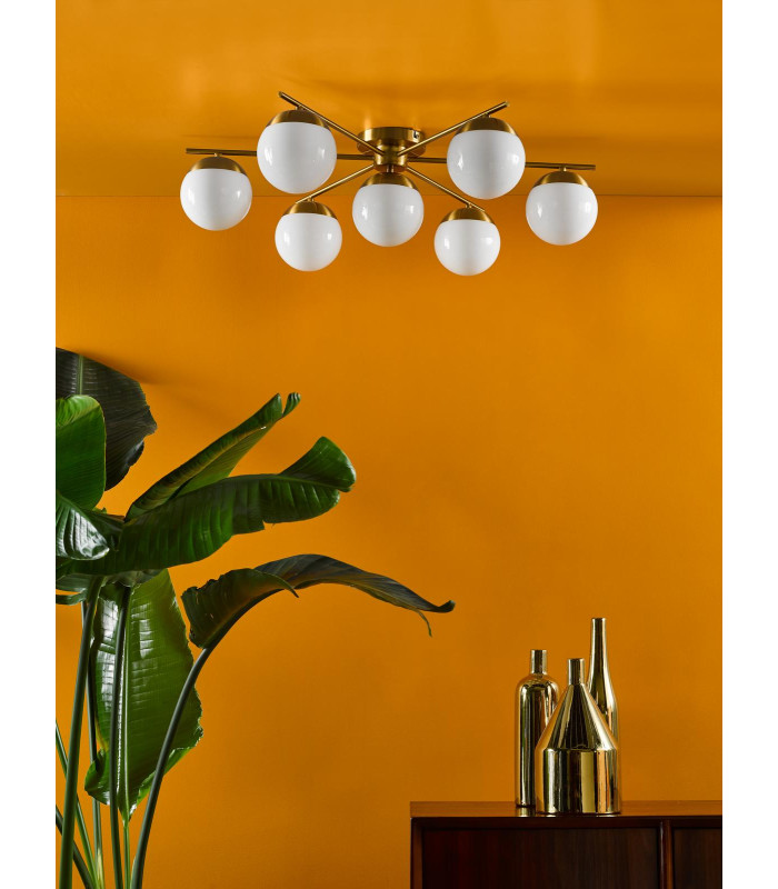 Bombazine 7 Light Semi-Flush Natural Brass and Opal Glass-3