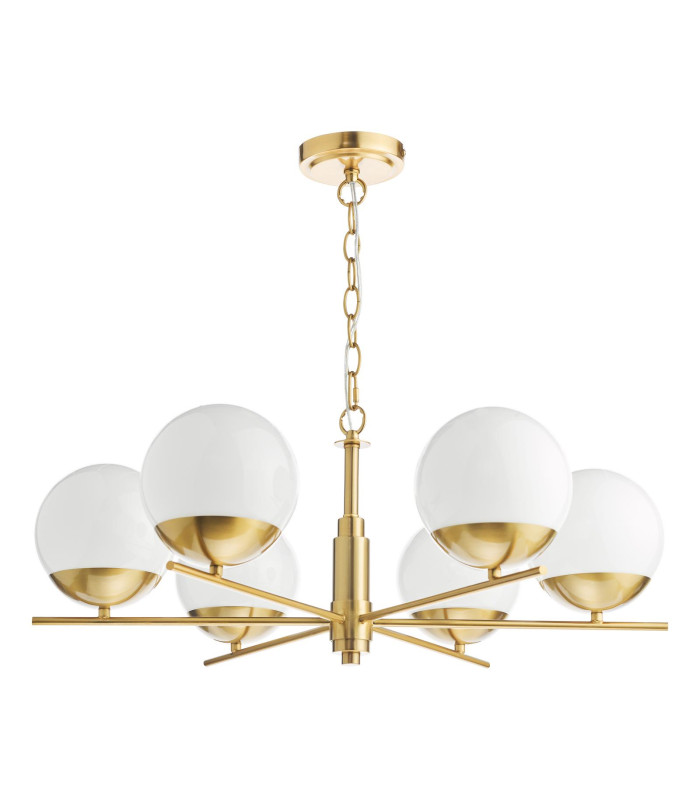 Bombazine 6 Light Ceiling Pendant Natural Brass and Opal Glass-5
