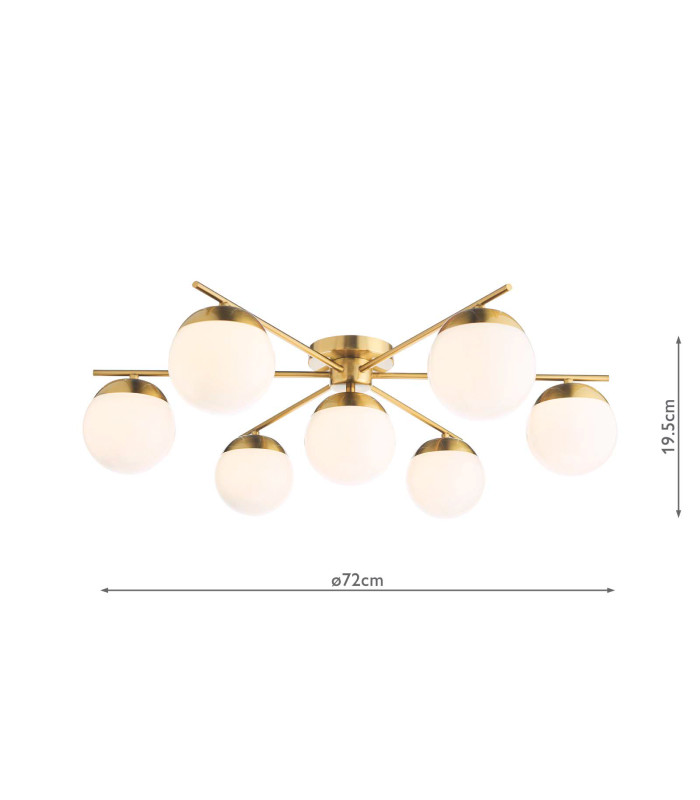 Bombazine 7 Light Semi-Flush Natural Brass and Opal Glass-4