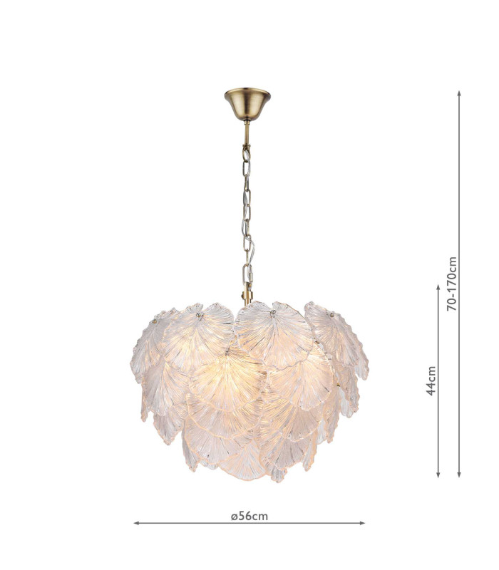 Courtney 10 Light Ceiling Pendant Textured Glass and Antique Brass-4