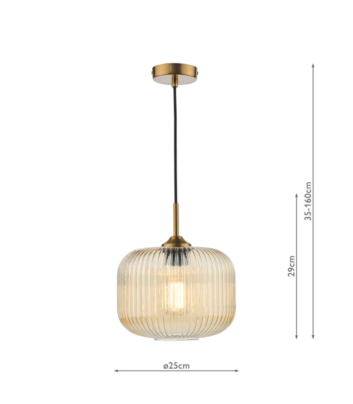 Demarius Ceiling Pendant Natural Brass and Amber Glass-4