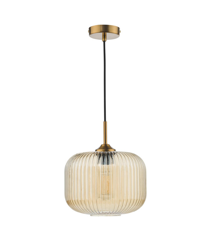 Demarius Ceiling Pendant Natural Brass and Amber Glass-5