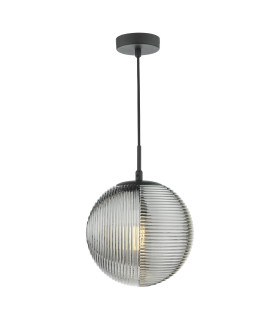 Evander Single Ceiling Pendant Matt Black and Smoked Glass-1