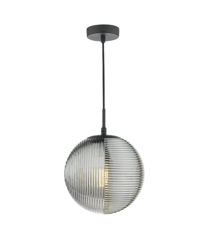 Evander Single Ceiling Pendant Matt Black and Smoked Glass-1
