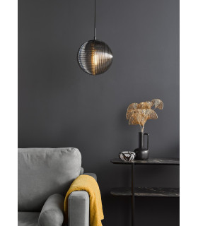 Evander Single Ceiling Pendant Matt Black and Smoked Glass-2