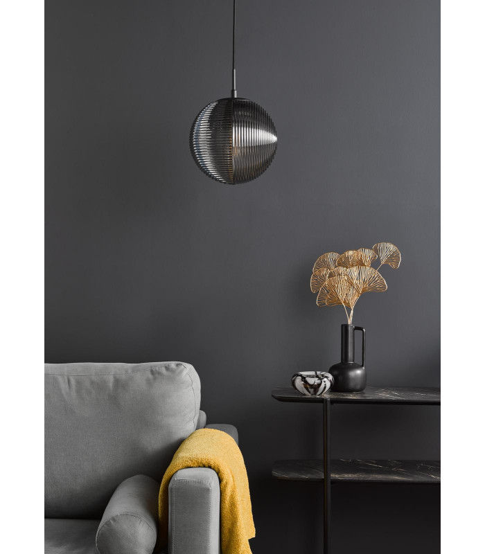 Evander Single Ceiling Pendant Matt Black and Smoked Glass-3
