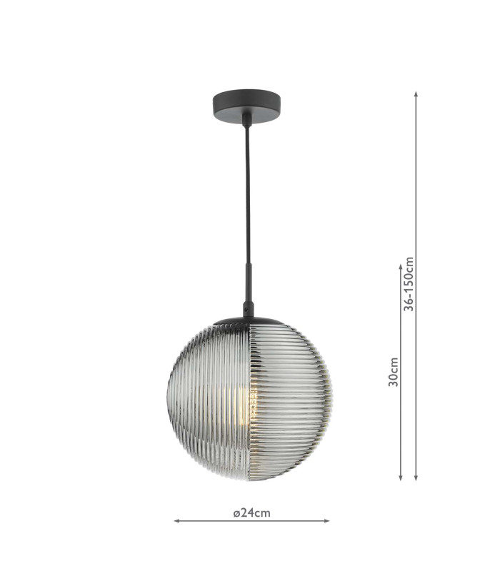 Evander Single Ceiling Pendant Matt Black and Smoked Glass-4