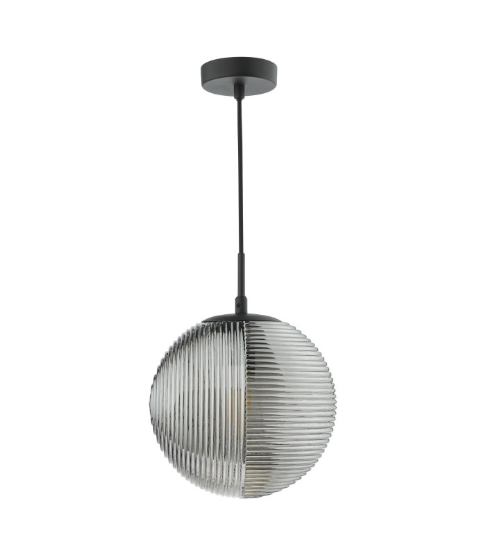 Evander Single Ceiling Pendant Matt Black and Smoked Glass-5