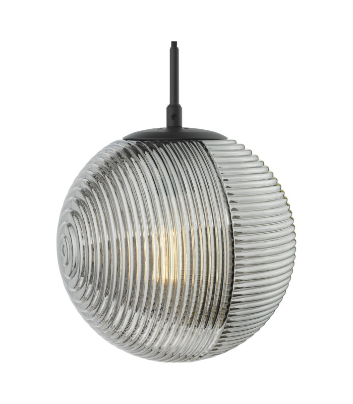 Evander Single Ceiling Pendant Matt Black and Smoked Glass-6