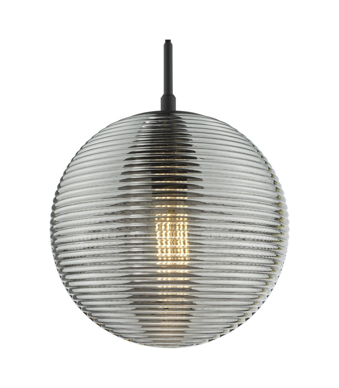 Evander Single Ceiling Pendant Matt Black and Smoked Glass-7