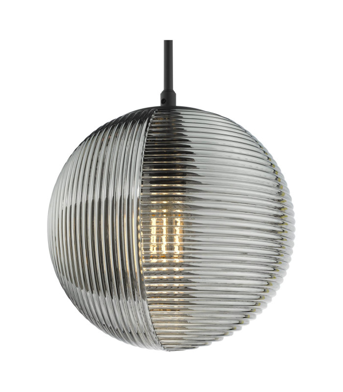 Evander Single Ceiling Pendant Matt Black and Smoked Glass-8