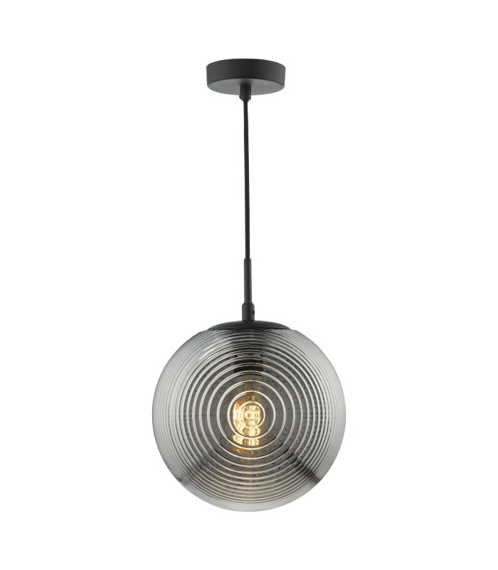 Evander Single Ceiling Pendant Matt Black and Smoked Glass-9