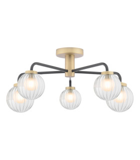 Gibbs 5 Light Semi-Flush Antique Brass & Glass-1