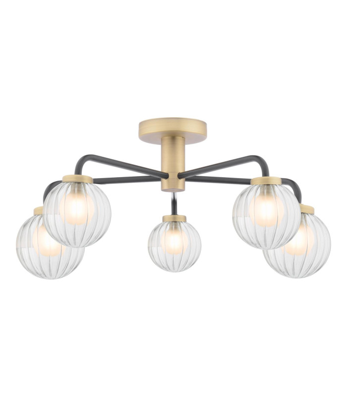 Gibbs 5 Light Semi-Flush Antique Brass & Glass-1