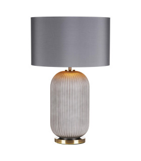 Helicon Table Lamp Grey Ribbed Glass and Antique Brass With Shade-1