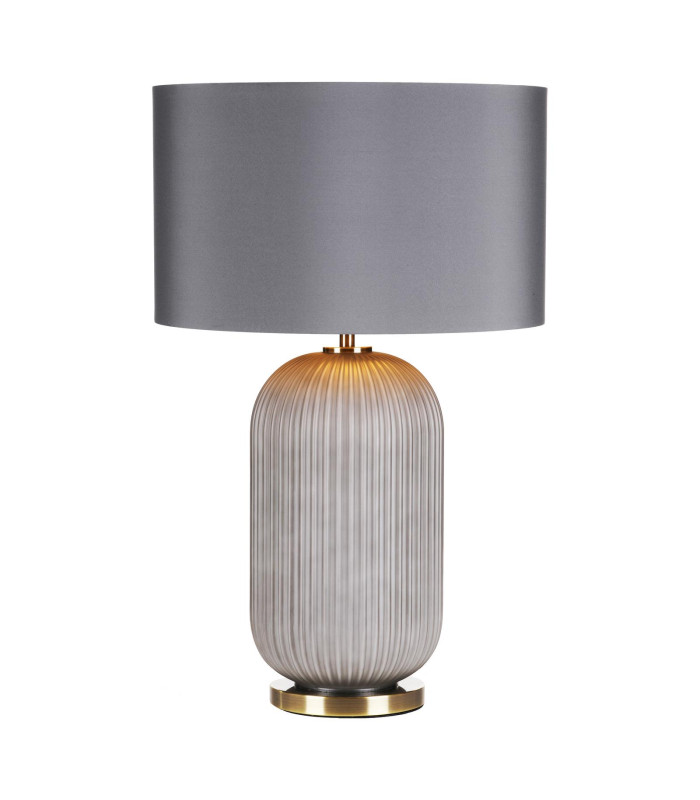 Helicon Table Lamp Grey Ribbed Glass and Antique Brass With Shade-1