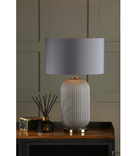 Helicon Table Lamp Grey Ribbed Glass and Antique Brass With Shade-2