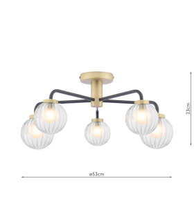 Gibbs 5 Light Semi-Flush Antique Brass & Glass-2