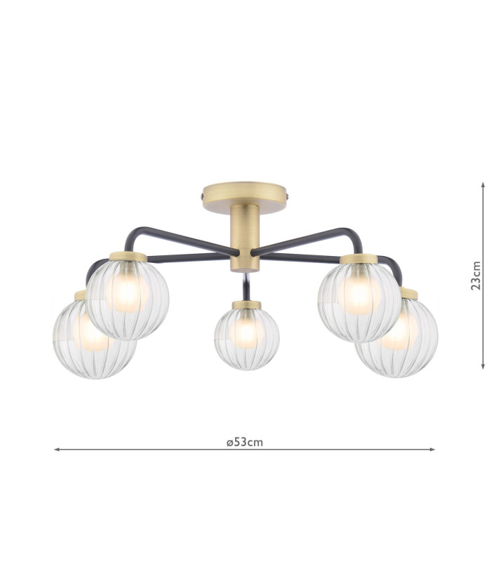 Gibbs 5 Light Semi-Flush Antique Brass & Glass-2