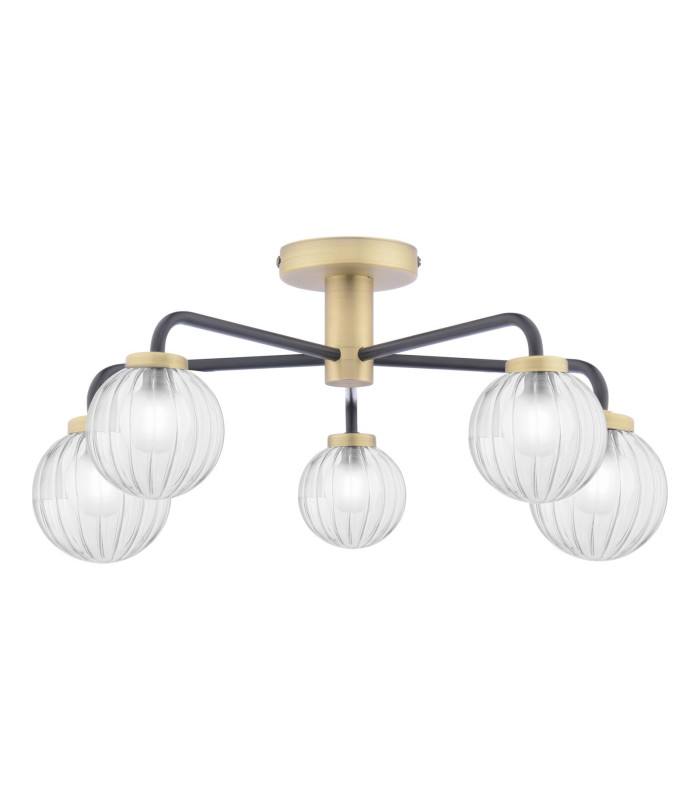 Gibbs 5 Light Semi-Flush Antique Brass & Glass-3