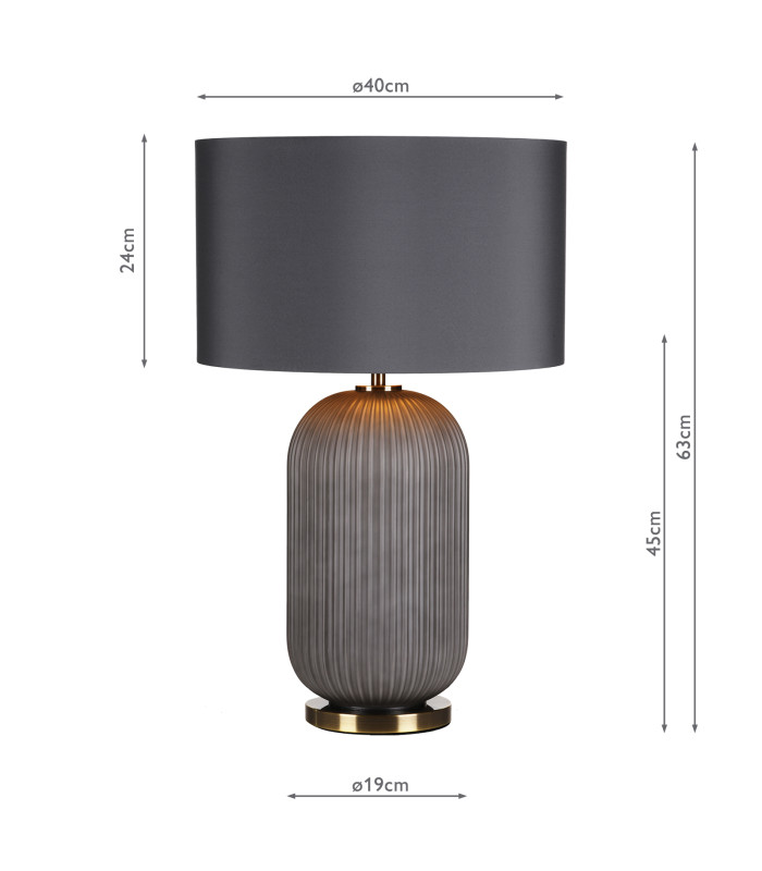 Helicon Table Lamp Grey Ribbed Glass and Antique Brass With Shade-4
