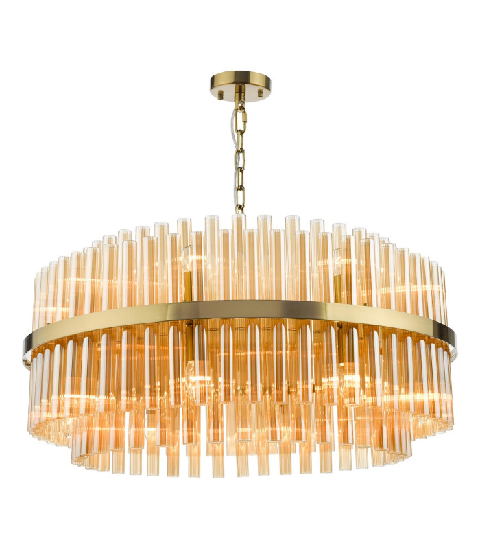 Imani 16 Light Ceiling Pendant Natural Brass and Champagne Ribbed Glass-1
