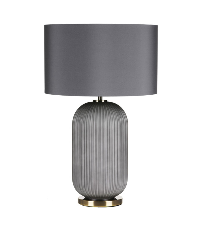 Helicon Table Lamp Grey Ribbed Glass and Antique Brass With Shade-5