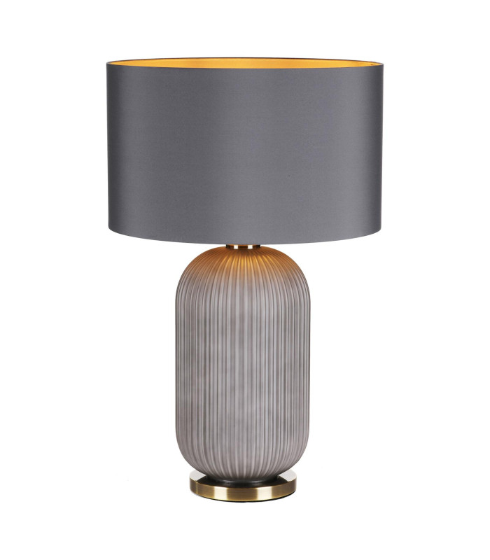 Helicon Table Lamp Grey Ribbed Glass and Antique Brass With Shade-6