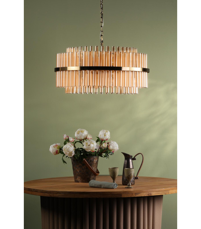 Imani 16 Light Ceiling Pendant Natural Brass and Champagne Ribbed Glass-3