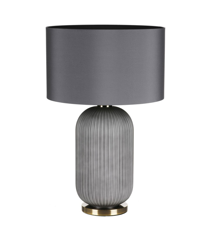 Helicon Table Lamp Grey Ribbed Glass and Antique Brass With Shade-7