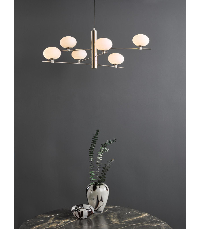 Jasper 6 Light Ceiling Pendant Satin Nickel and Opal Glass-2